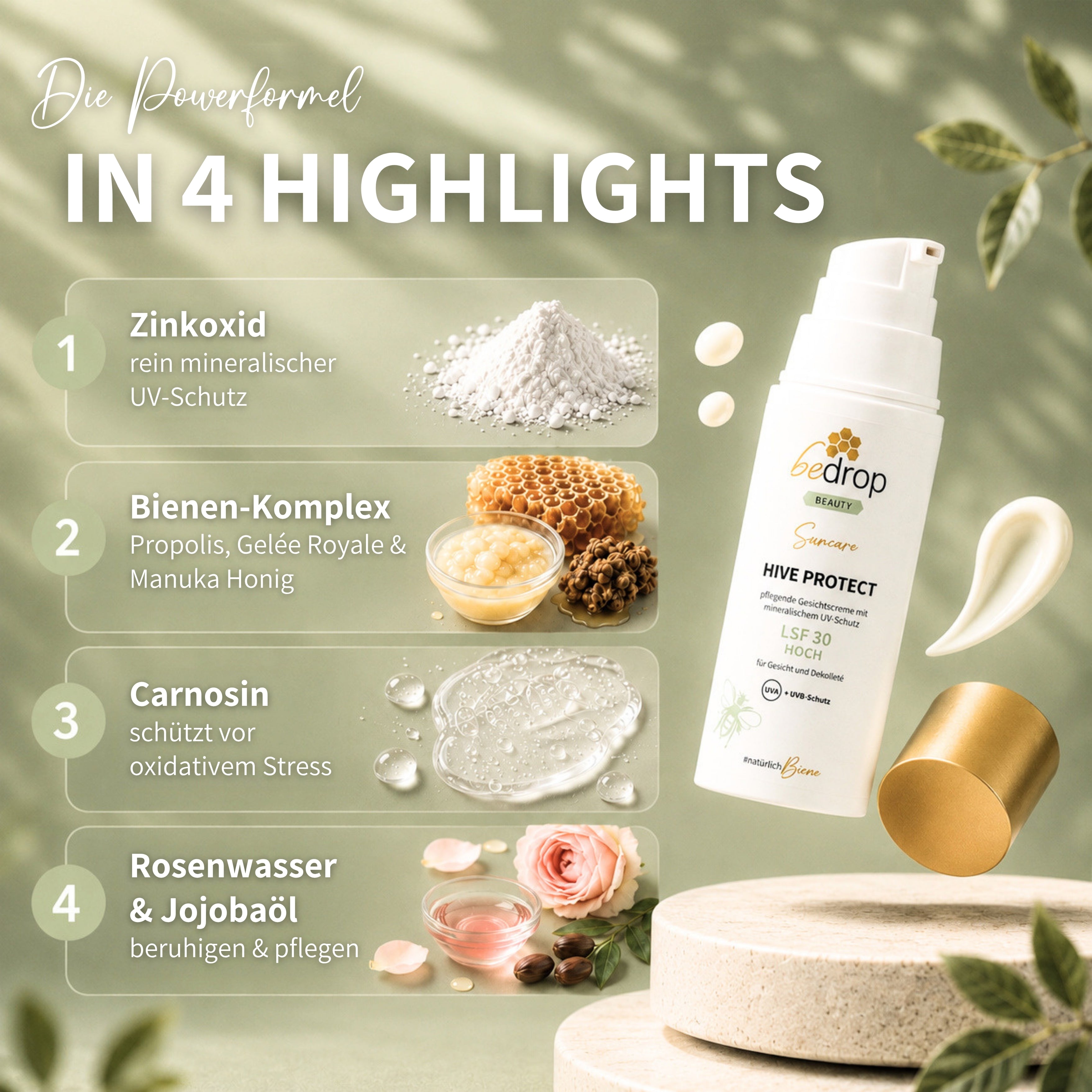 HIVE PROTECT LSF 30 - Sonnencreme für Gesicht & Dekolleté mit mineralischem UVA & UVB-Schutz - 50ml