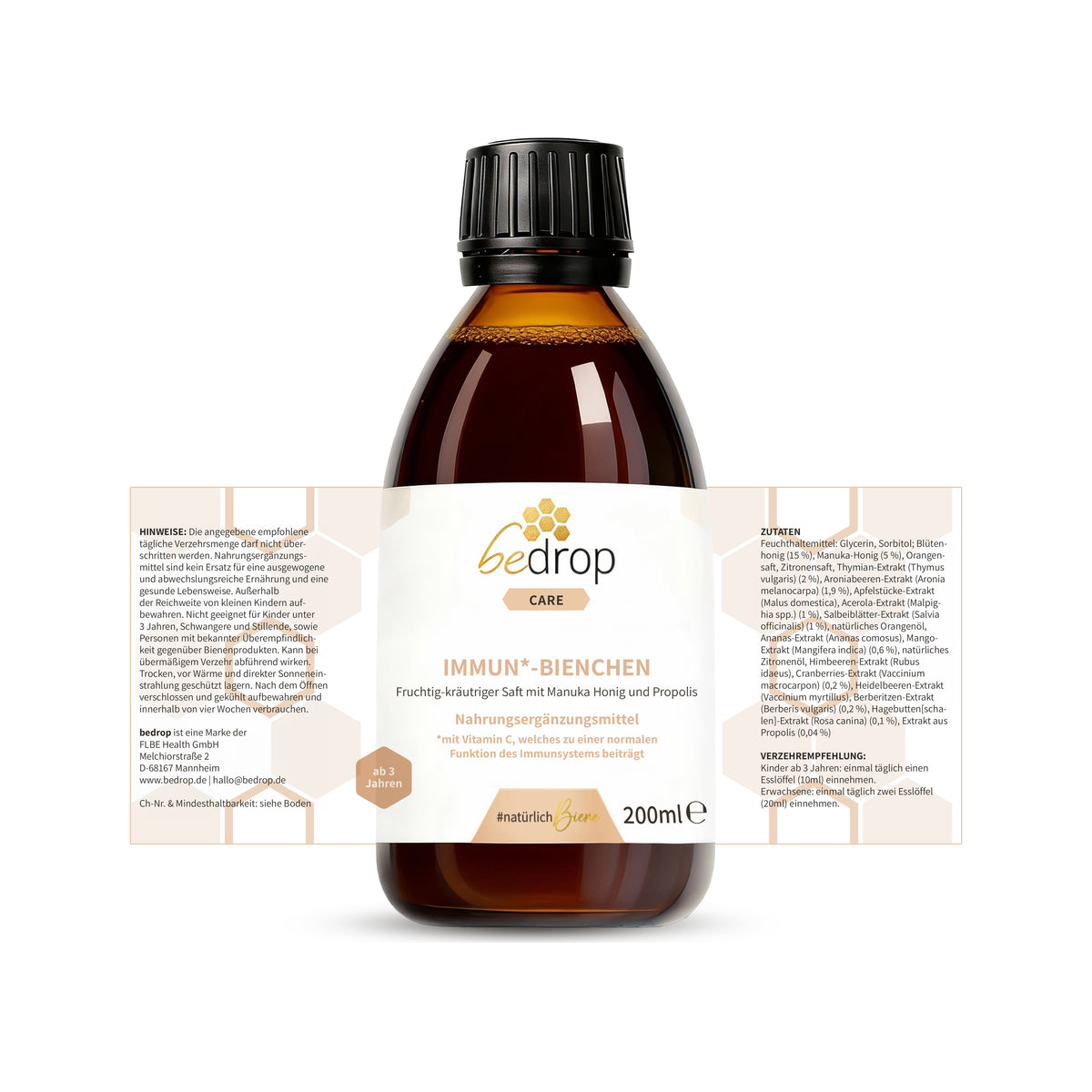 Vorteilsset: 3x IMMUN*-BIENCHEN - Fruchtig-kräutriger Saft mit Manuka Honig und Vitamin C aus Acerola / 200ml