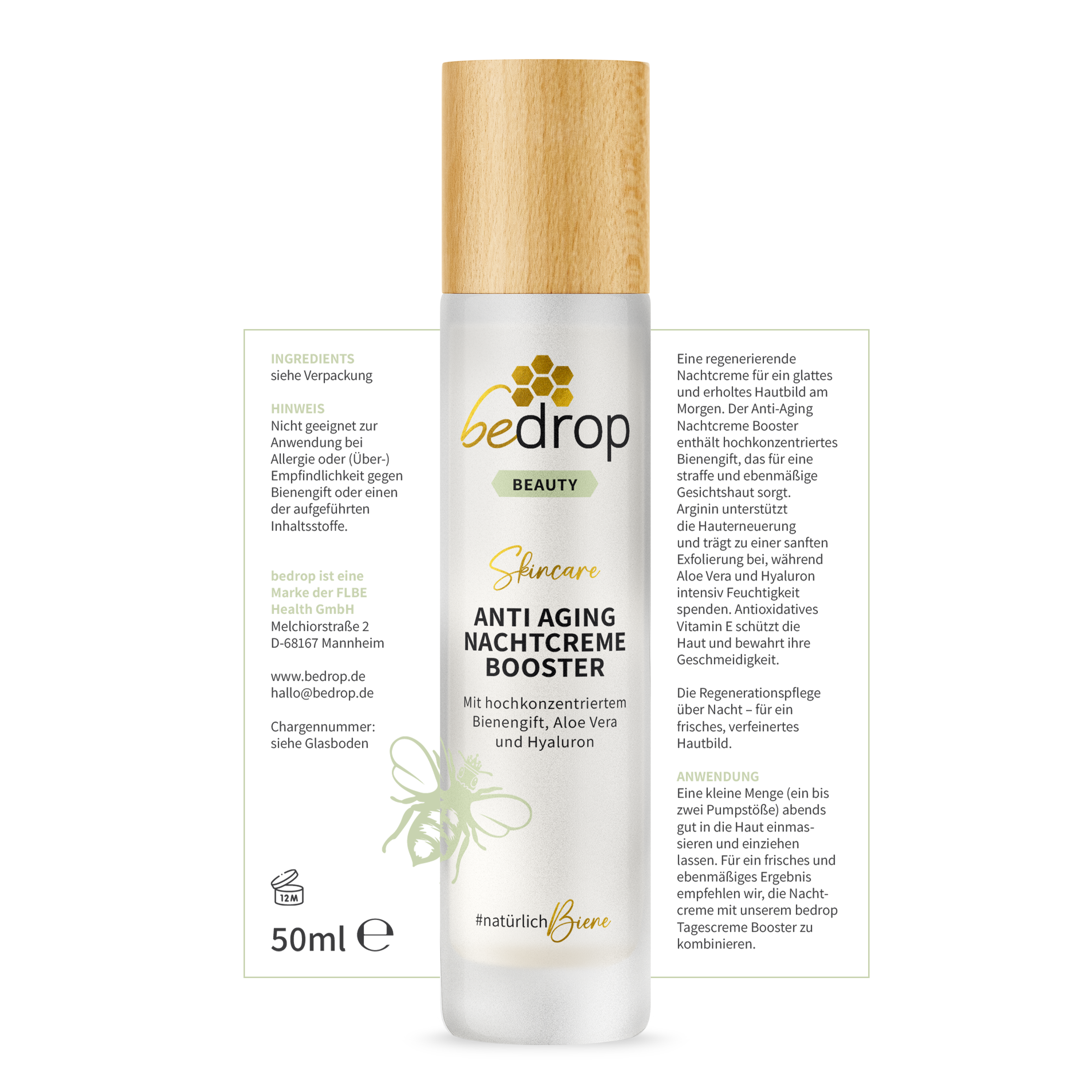 ANTI AGING NACHTCREME BOOSTER / regenerierende Nachtpflege mit Bienengift, Aloe Vera und Hyaluron - 50ml