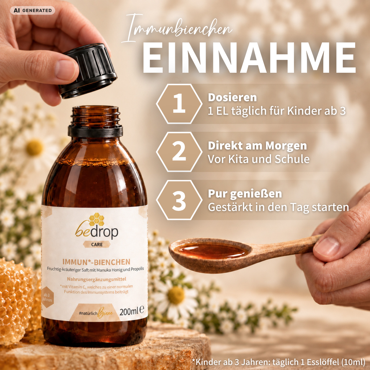 Vorteilsset: 3x IMMUN*-BIENCHEN - Fruchtig-kräutriger Saft mit Manuka Honig und Vitamin C aus Acerola / 200ml