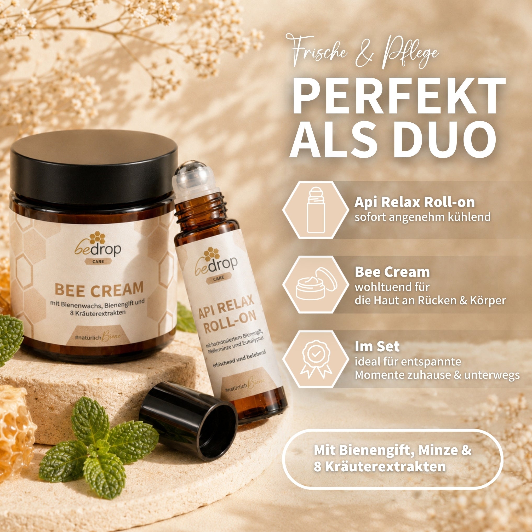 Bienengift Relax Set: Bee Cream + Api Relax Roll On für kühlende Entspannung