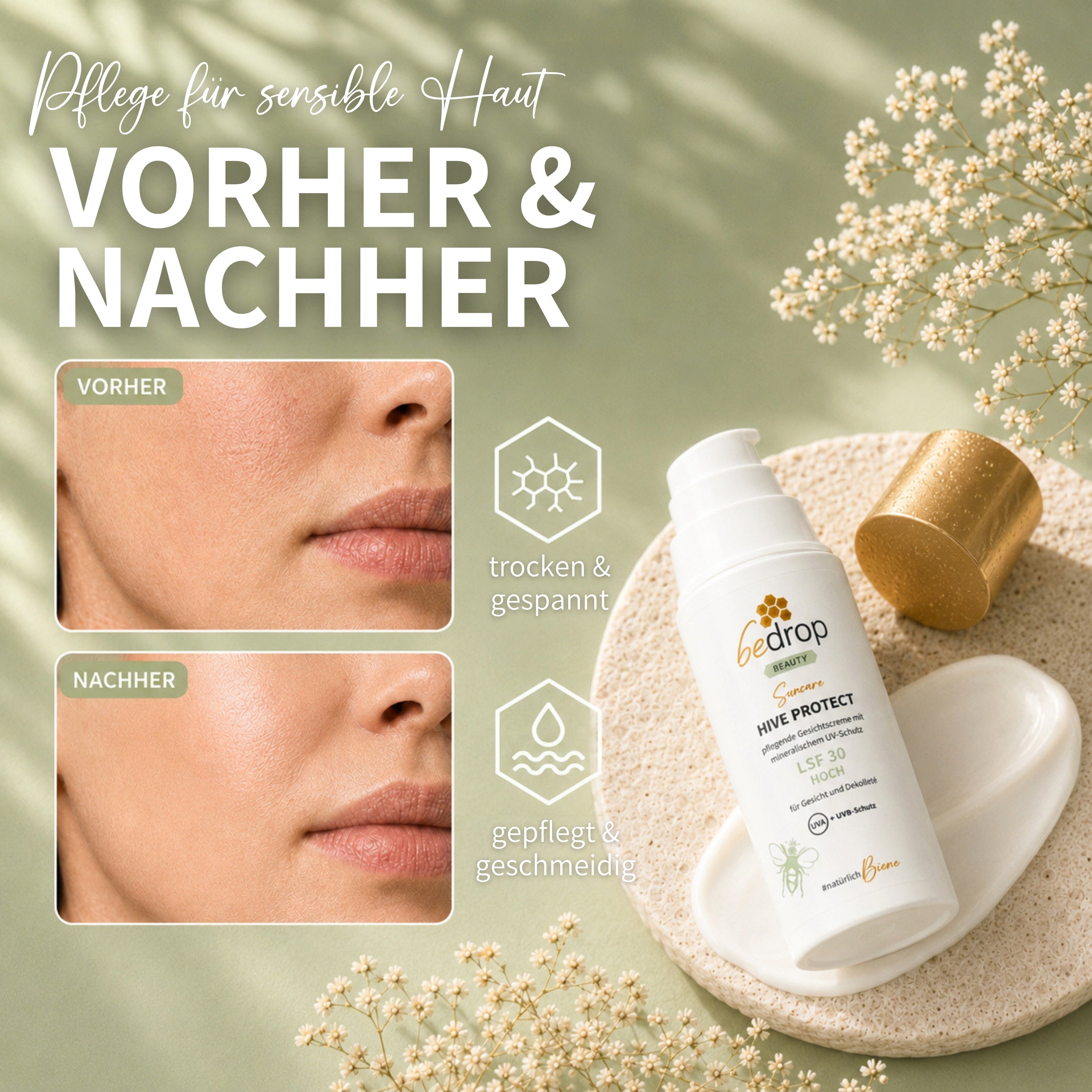 HIVE PROTECT LSF 30 - Sonnencreme für Gesicht & Dekolleté mit mineralischem UVA & UVB-Schutz  - 50ml