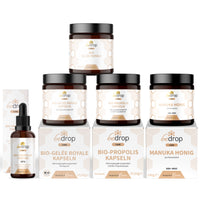 Das Allrounder-Set | Propolis Kapseln & 20% Tinktur + Gelée Royale Kapseln & pur/frisch + Manuka Honig