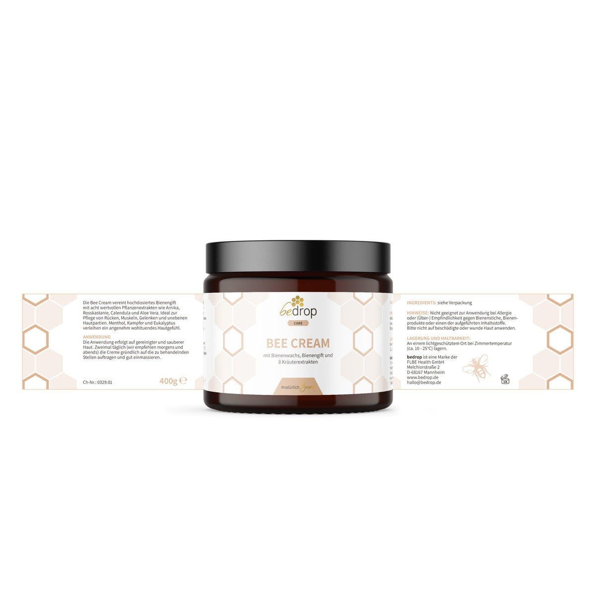 XXL Bee Cream Bienengiftsalbe mit 8 Kräuterextrakten - 400g