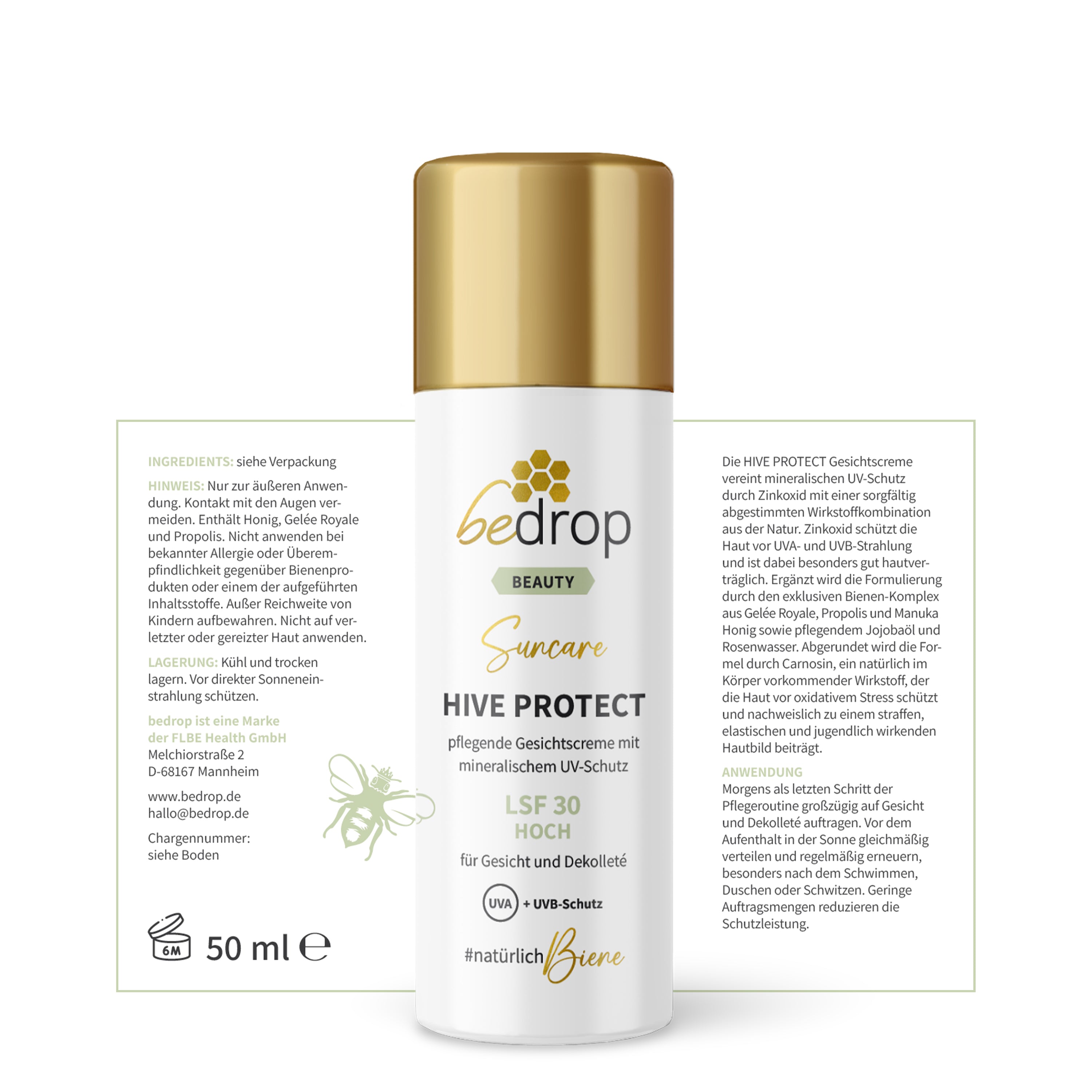 HIVE PROTECT LSF 30 - Sonnencreme für Gesicht & Dekolleté mit mineralischem UVA & UVB-Schutz  - 50ml