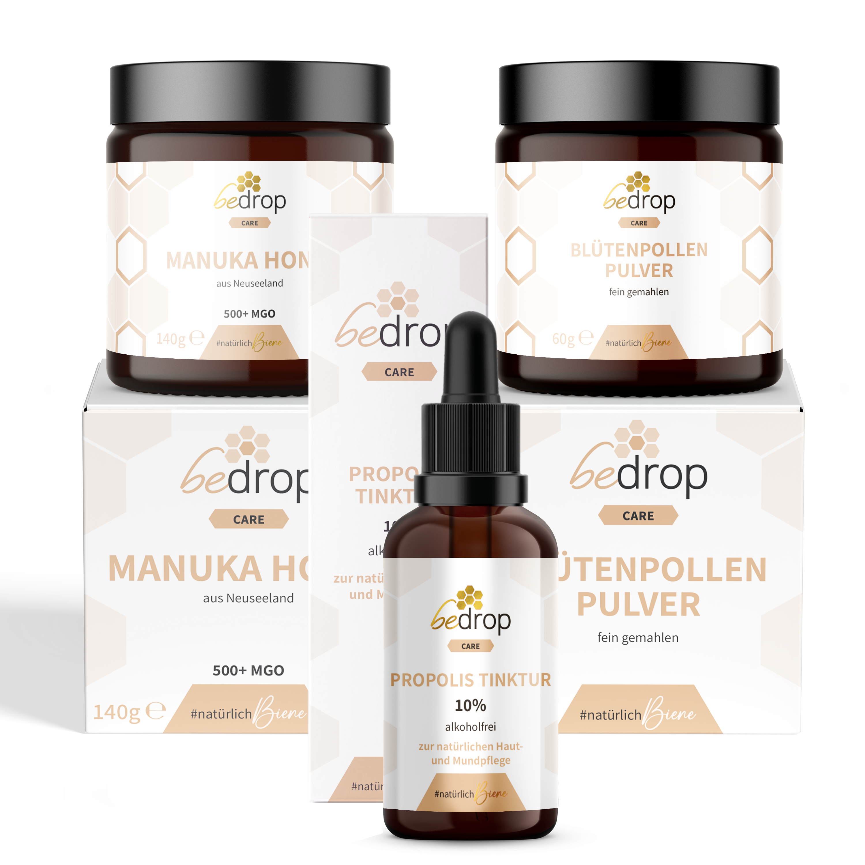 Bee’s Kindheitsset | Blütenpollenpulver, Propolis Tinktur alkoholfrei 10% und Manuka Honig