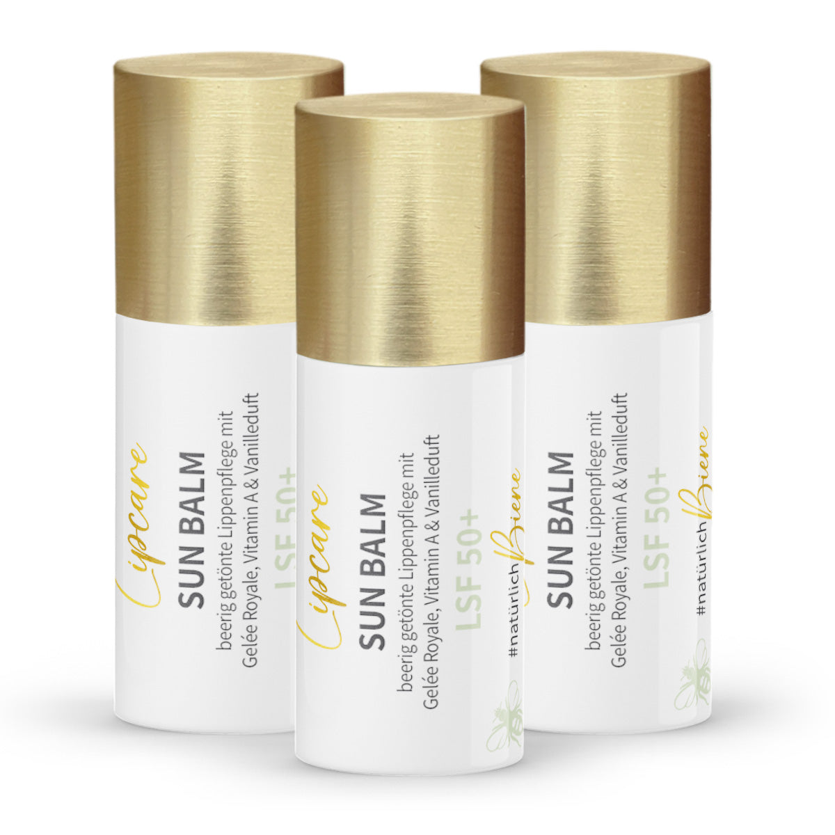 Vorteilsset: 3x Sun Balm LSF 50+ - getönter Lippenpflegebalsam mit Gelée Royale & zartem Vanilleduft